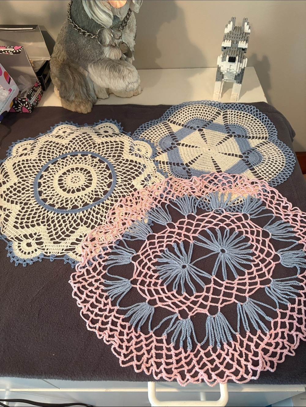Handmade Crochet Doilies - Pink, Blue, Cream Set of 3